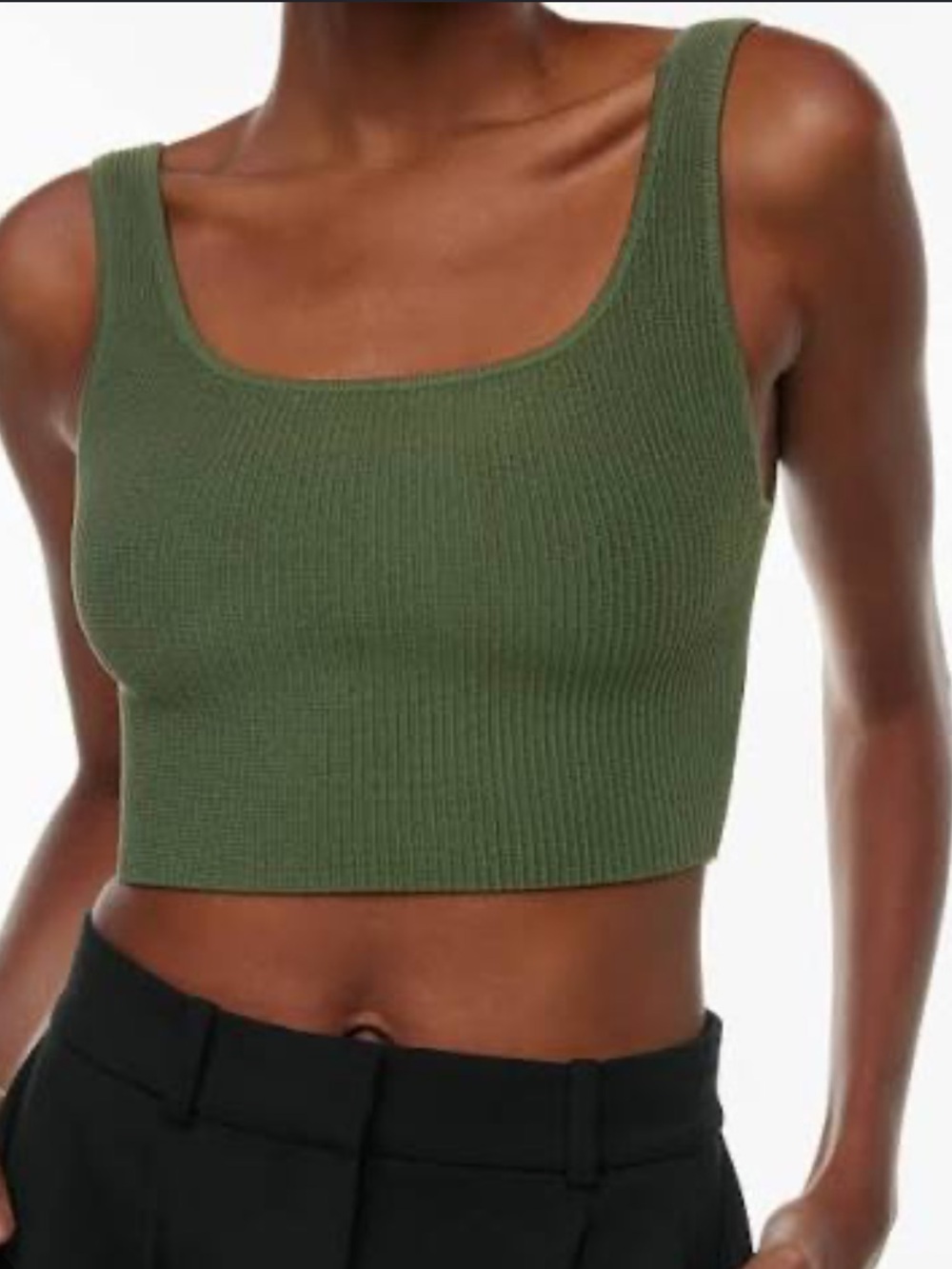 Babaton Sculpt Knit Square-Neck Cropped Tank - Olive